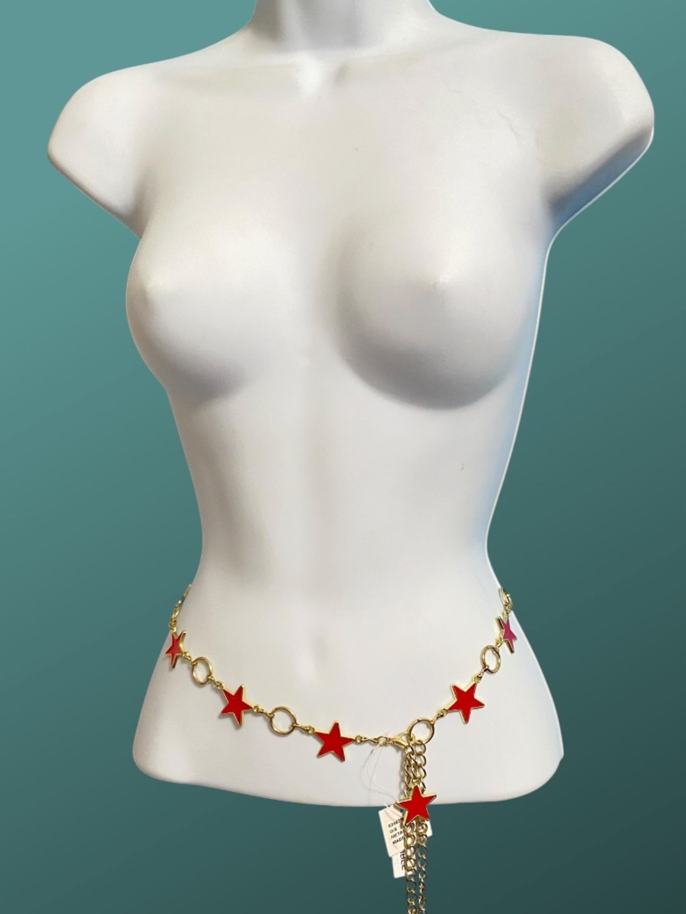 Red & Gold Enameled Stars Goldtone Chain Belt NWT Bright Patriotic - Picture 10 of 10